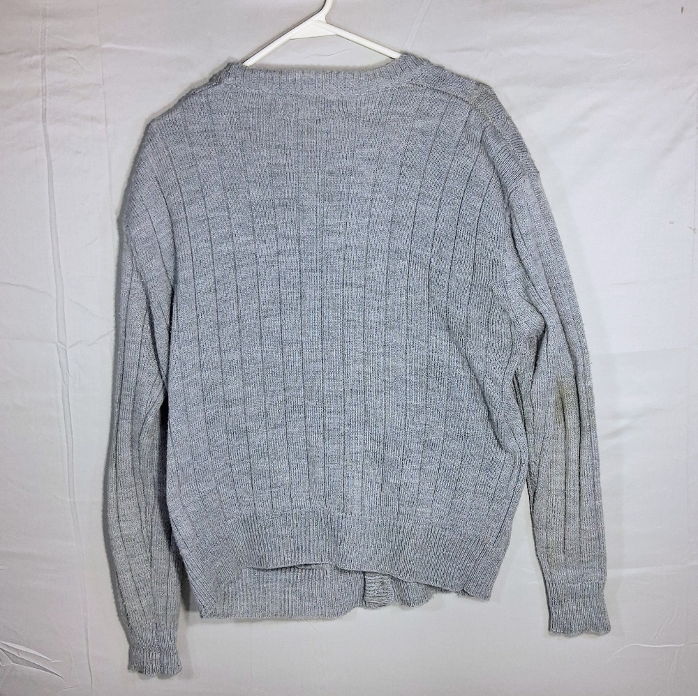 Men's Vintage XL Stretchy Campus Gray Cable Knit ButtonDown Cardigan Sweater - Picture 7 of 8